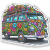 Farbenfrohe Blume Adorned Van Parked an einem sonn Aufkleber (Vorderseite)