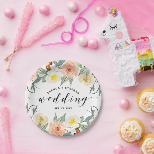 Farbenfrohe Blume an der Grenze Pappteller (Party)