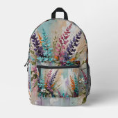 Farbenfrohe Blume auf blaubeige weiße Lavendel Bedruckter Rucksack (Vorderseite)