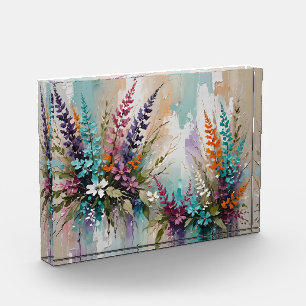 Farbenfrohe Blume auf blaubeige weiße Lavendel Fotoblock
