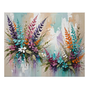 Farbenfrohe Blume auf blaubeige weiße Lavendel Fotodruck