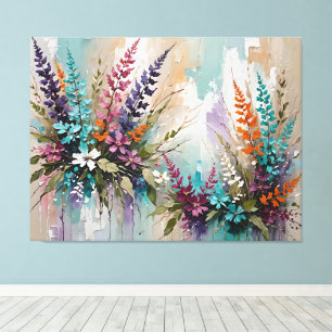 Farbenfrohe Blume auf blaubeige weiße Lavendel Leinwanddruck