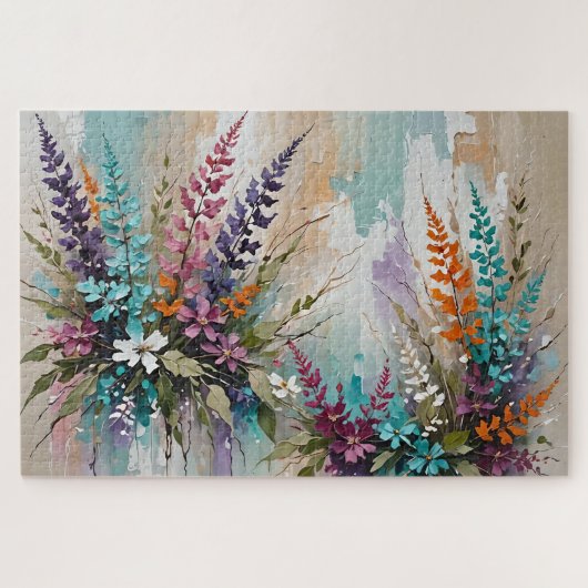 Farbenfrohe Blume auf blaubeige weiße Lavendel Puzzle (Horizontal)