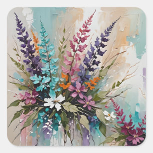 Farbenfrohe Blume auf blaubeige weiße Lavendel Quadratischer Aufkleber