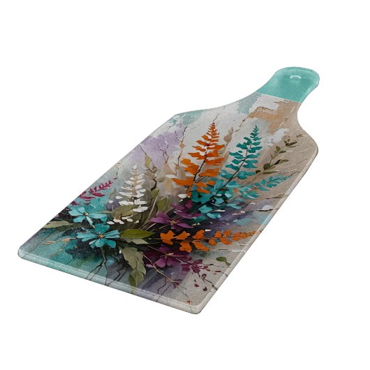 Farbenfrohe Blume auf blaubeige weiße Lavendel Schneidebrett (Ecke)