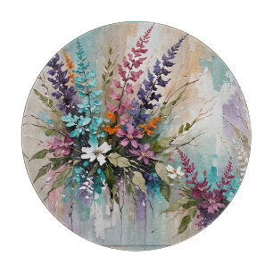 Farbenfrohe Blume auf blaubeige weiße Lavendel Schneidebrett