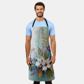 Farbenfrohe Blume auf blaubeige weiße Lavendel Schürze (Getragen)