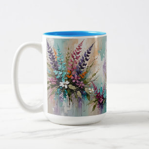 Farbenfrohe Blume auf blaubeige weiße Lavendel Zweifarbige Tasse