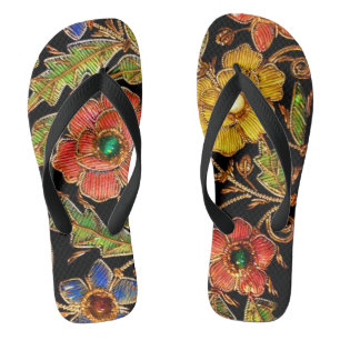 Farbenfrohe Blume auf Velvet Badesandalen