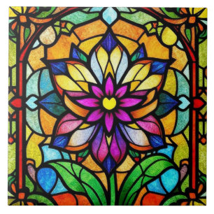 Farbenfrohe Blume aus festem Glas, natürlich Inspi Fliese