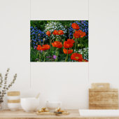 Farbenfrohe Blume Bed mit roten Mohnchen Poster (Küche)