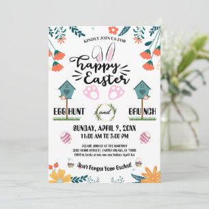 Farbenfrohe Blume & Birdhouse Ostereier Party Einladung