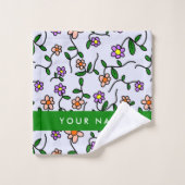 Farbenfrohe Blume, blauer Hintergrund, grün Badhandtuch Set (Waschlappen)