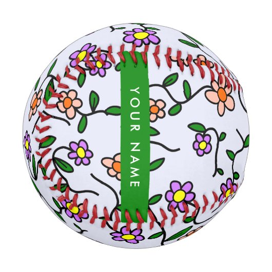 Farbenfrohe Blume, blauer Hintergrund, grün Baseball (Vorderseite Links)