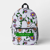 Farbenfrohe Blume, blauer Hintergrund, grün Bedruckter Rucksack (Vorderseite)
