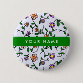 Farbenfrohe Blume, blauer Hintergrund, grün Button (Vorderseite)