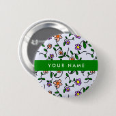 Farbenfrohe Blume, blauer Hintergrund, grün Button (Vorne & Hinten)