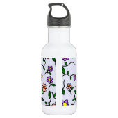 Farbenfrohe Blume, blauer Hintergrund, grün Edelstahlflasche (Rückseite)