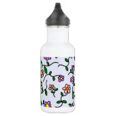 Farbenfrohe Blume, blauer Hintergrund, grün Edelstahlflasche (Rechts)