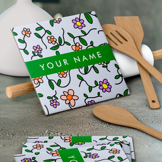 Farbenfrohe Blume, blauer Hintergrund, grün Fliese