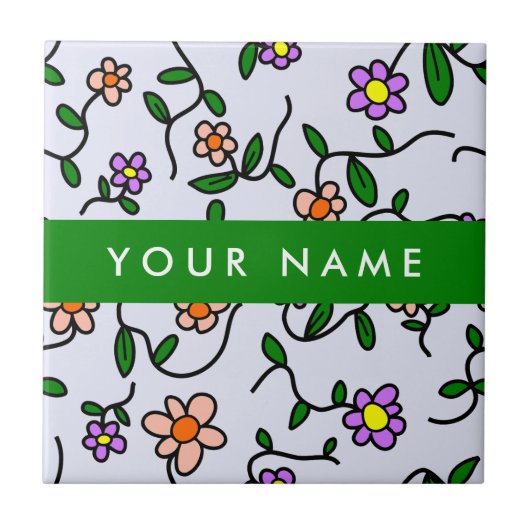 Farbenfrohe Blume, blauer Hintergrund, grün Fliese (Vorderseite)