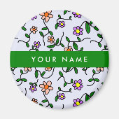 Farbenfrohe Blume, blauer Hintergrund, grün Magnet (Vorne)