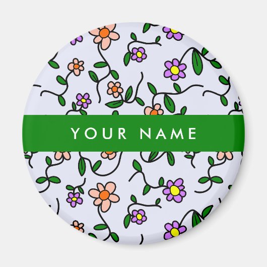 Farbenfrohe Blume, blauer Hintergrund, grün Magnet (Vorne)