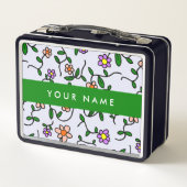 Farbenfrohe Blume, blauer Hintergrund, grün Metall Brotdose (Rückseite)