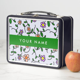 Farbenfrohe Blume, blauer Hintergrund, grün Metall Brotdose