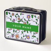 Farbenfrohe Blume, blauer Hintergrund, grün Metall Brotdose (Vorderseite)