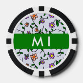 Farbenfrohe Blume, blauer Hintergrund, grün Pokerchips (Vorderseite)