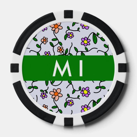 Farbenfrohe Blume, blauer Hintergrund, grün Pokerchips (Vorderseite)