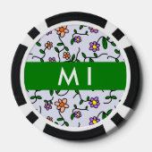 Farbenfrohe Blume, blauer Hintergrund, grün Pokerchips (Rückseite)