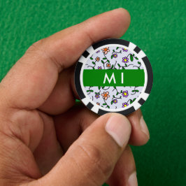 Farbenfrohe Blume, blauer Hintergrund, grün Pokerchips