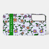 Farbenfrohe Blume, blauer Hintergrund, grün Samsung Galaxy Hülle (Rückseite (Horizontal))