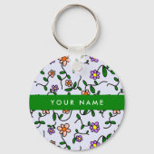 Farbenfrohe Blume, blauer Hintergrund, grün Schlüsselanhänger (Vorderseite)