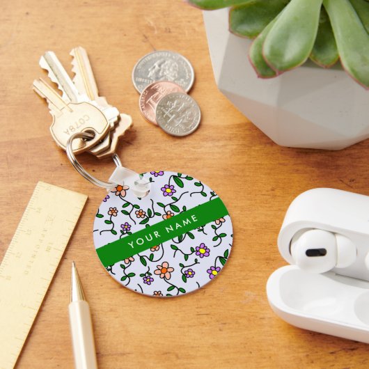 Farbenfrohe Blume, blauer Hintergrund, grün Schlüsselanhänger (Schreibtisch)