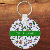 Farbenfrohe Blume, blauer Hintergrund, grün Schlüsselanhänger (Vorderseite)