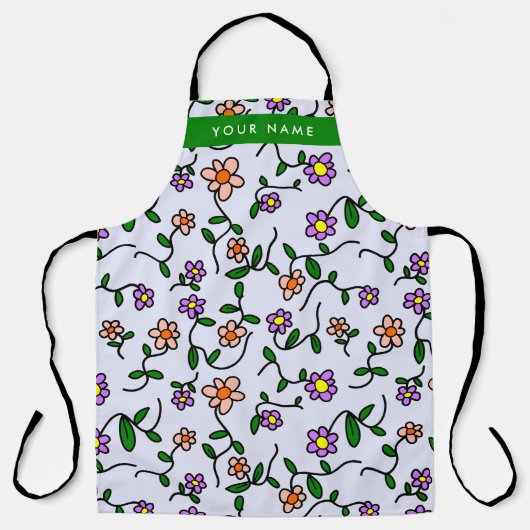 Farbenfrohe Blume, blauer Hintergrund, grün Schürze (Vorderseite)