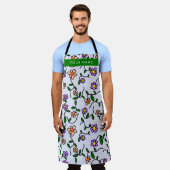 Farbenfrohe Blume, blauer Hintergrund, grün Schürze (Getragen)