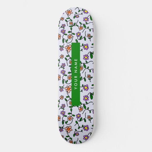 Farbenfrohe Blume, blauer Hintergrund, grün Skateboard (Vorderseite)