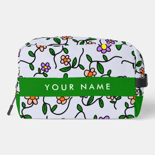 Farbenfrohe Blume, blauer Hintergrund, grün Waschbeutel (Rückseite)