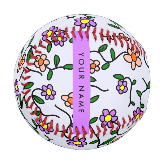 Farbenfrohe Blume, blauer Hintergrund, Lila Baseball (Vorderseite Links)