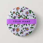 Farbenfrohe Blume, blauer Hintergrund, Lila Button (Vorderseite)