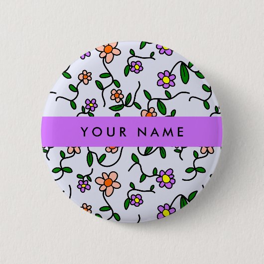 Farbenfrohe Blume, blauer Hintergrund, Lila Button (Vorderseite)