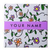 Farbenfrohe Blume, blauer Hintergrund, Lila Fliese (Vorderseite)