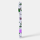 Farbenfrohe Blume, blauer Hintergrund, Lila iPhone Hülle (Linke Seite)