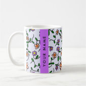 Farbenfrohe Blume, blauer Hintergrund, Lila Kaffeetasse (Links)