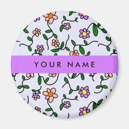 Farbenfrohe Blume, blauer Hintergrund, Lila Magnet (Vorne)