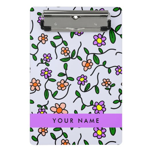 Farbenfrohe Blume, blauer Hintergrund, Lila Mini Klemmbrett (Vorderseite)